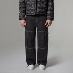 WeSC Baggy Denim Cargo Pants, Washed Black, NWT